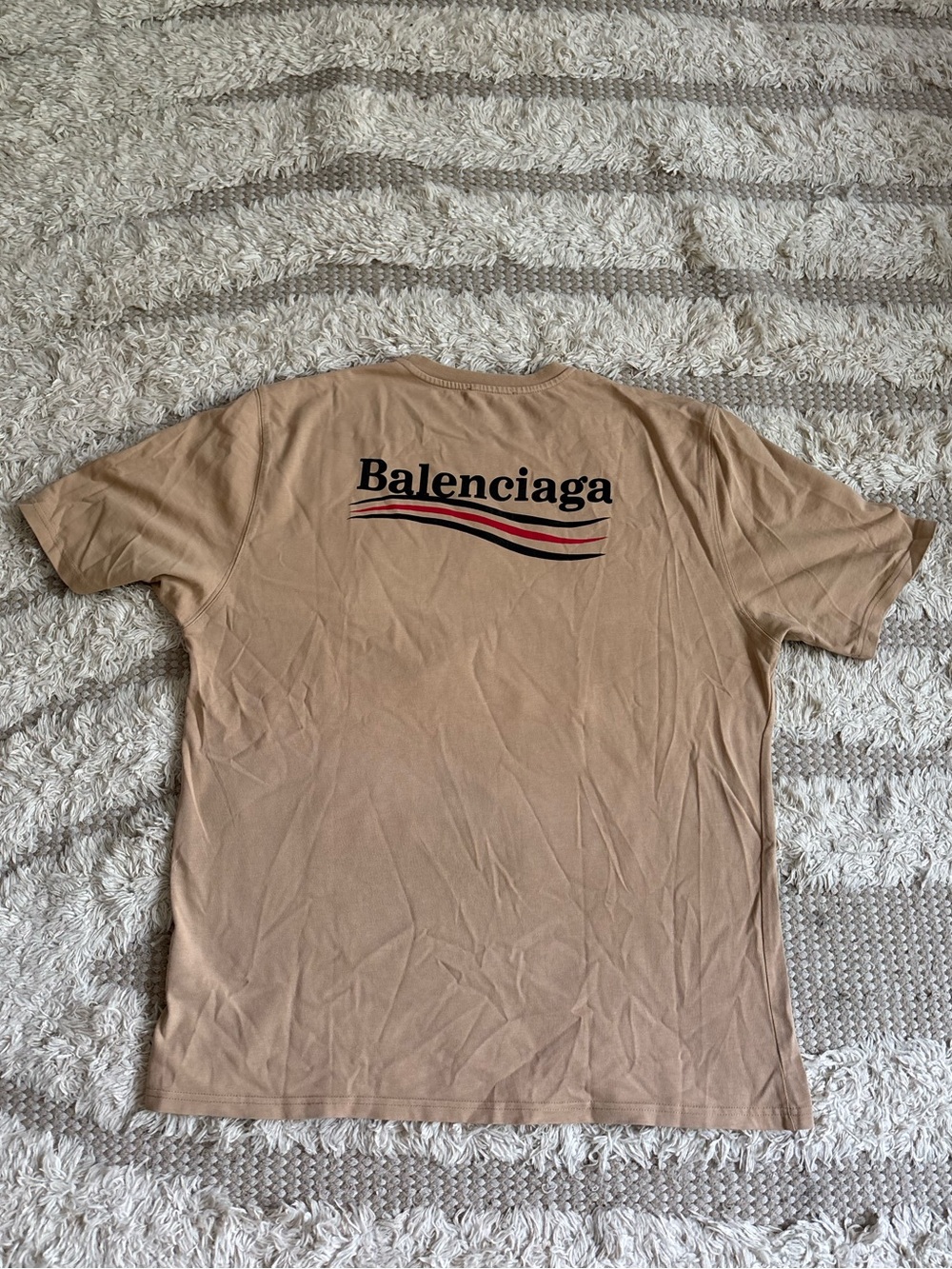 Balenciaga Tan Short Sleeve Tee with Black and Red Logo Waves XXL - Picture 2 of 6
